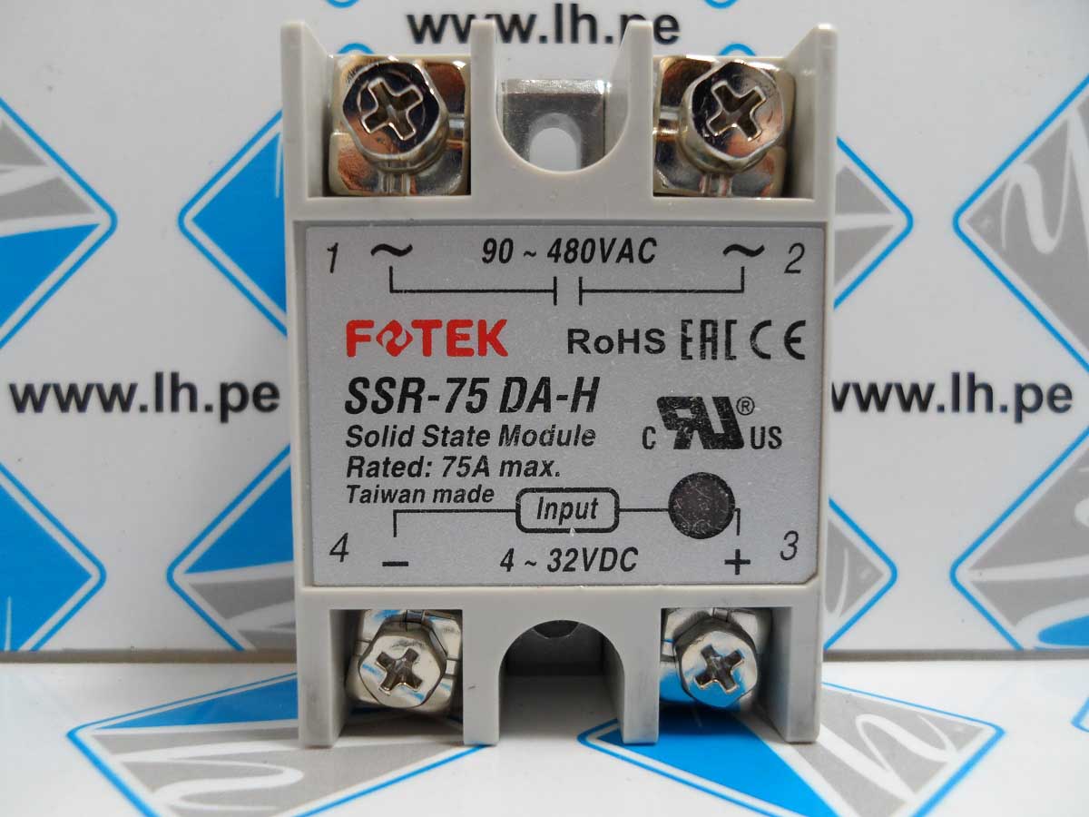 SSR-75DA-H       Solid State Relay 75A, 3~32VDC, 90~480VAC Fotek